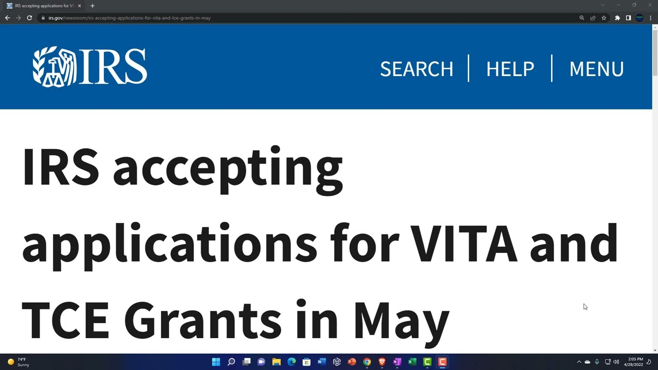 IRS accepting applications for VITA and TCE Grants in May 151