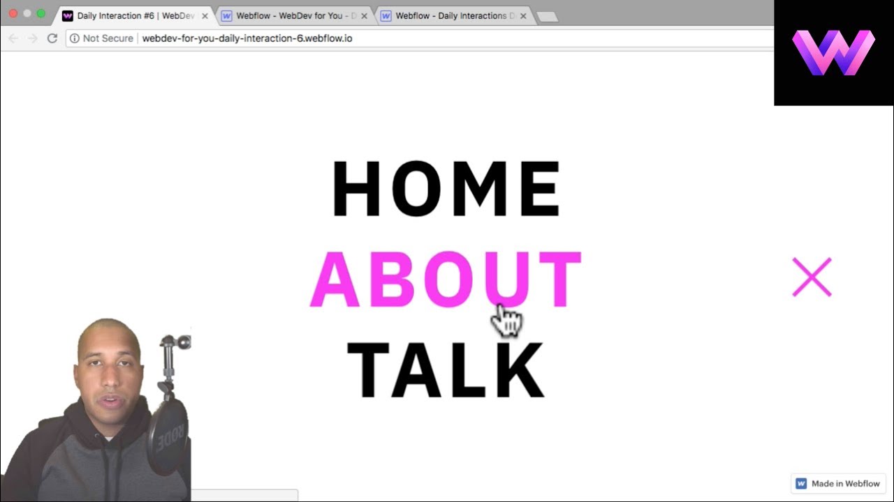 Daily Interaction #6 | Fullscreen Menu with Text Animation | WebDev For You | Made in Webflow