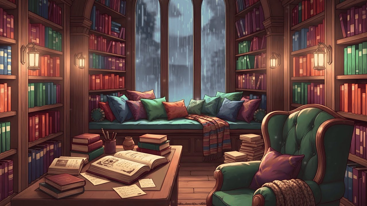 Old Wizard&rsquo;s Library with Rain 🌧️ Cozy Fantasy Lofi for Focus & Study