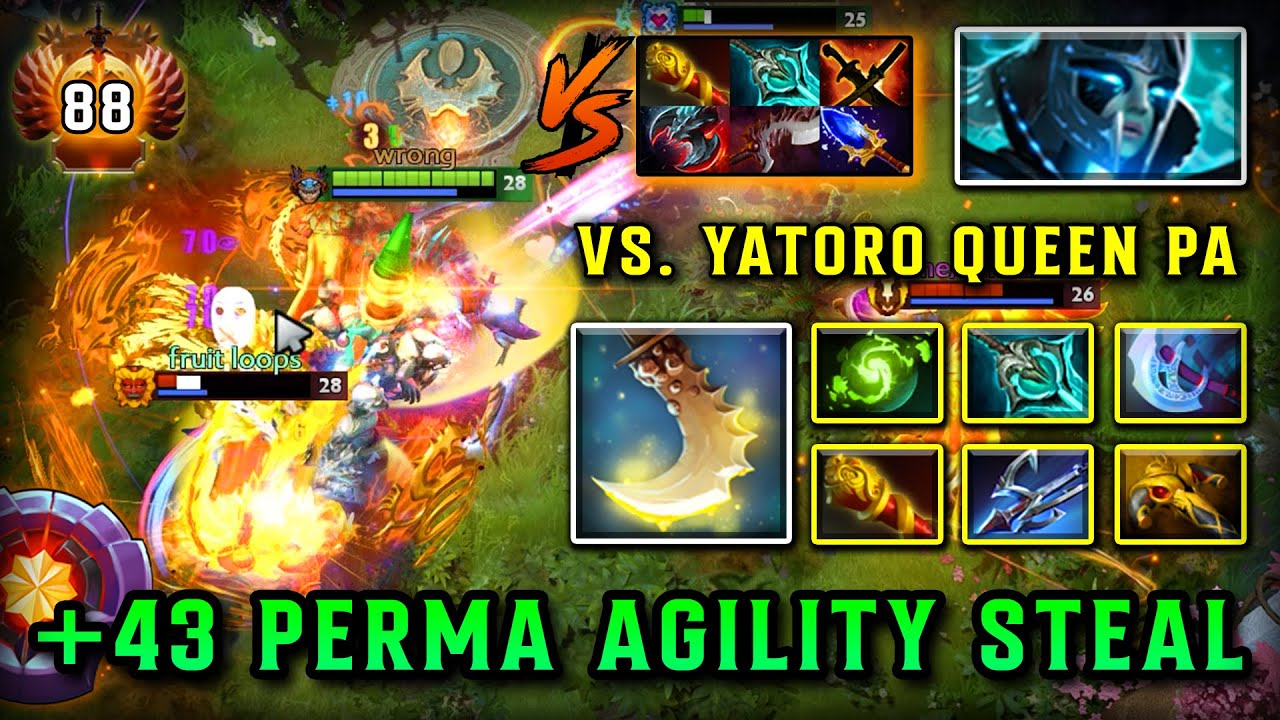 EPIC 43 PERMA AGILITY STEAL CARRY Slark Max Slotted Build Vs. YatoroGOD Queen Phantom Assassin DOTA2