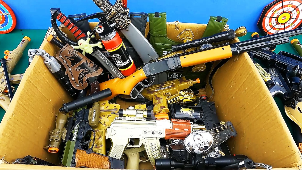 100% CRAZY Toy Guns Box 😱 Gold Revolvers, SMG, Grenades & Military Toys
