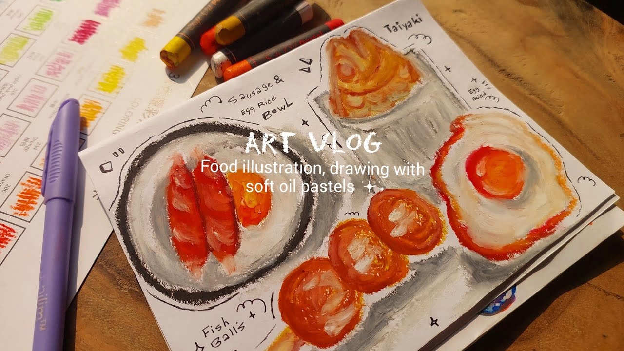 Art Vlog🍳 | using oil pastel colors✨️🐡 | Draw w/m✮⋆˙🧷 