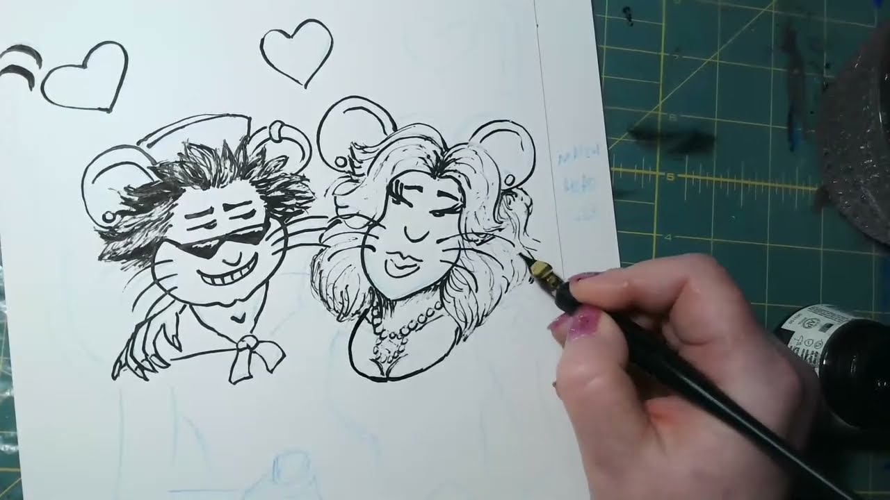 Drawing stream - Ricky B. Goes to Sea: Inking, part 1: Frontispiece illustration