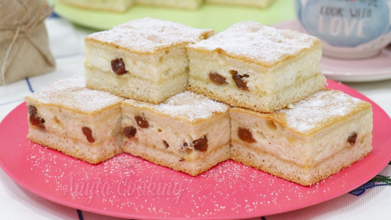 Prajitura simpla cu Branza Dulce si Stafide cu aluat turnat  - Anyta Cooking