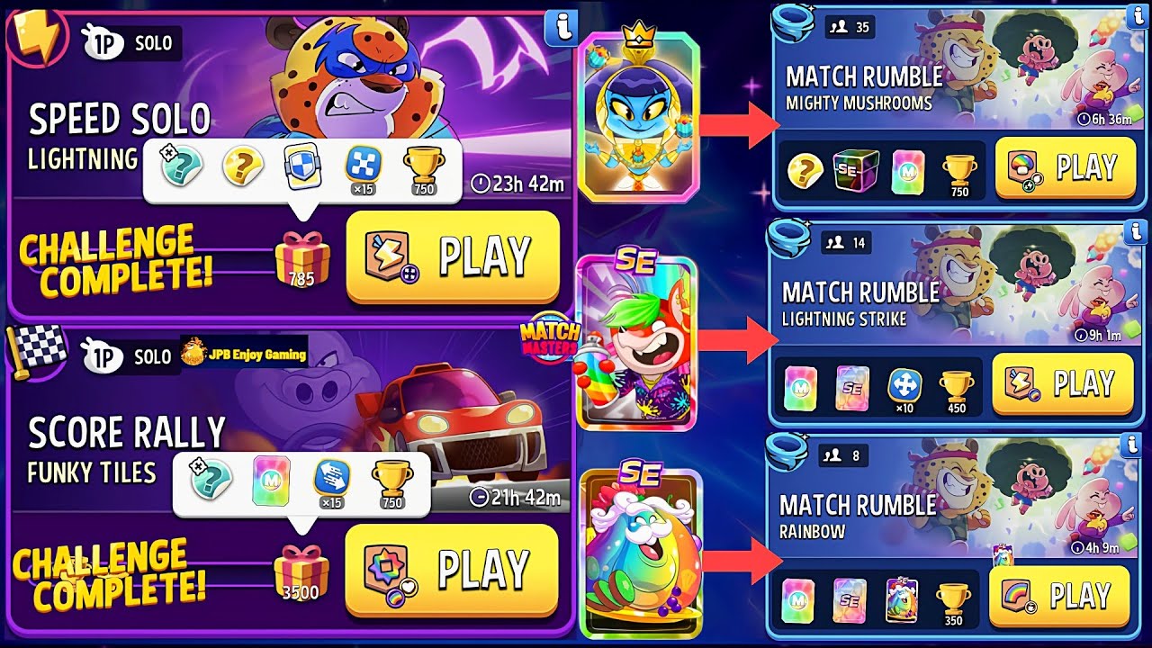 (2 Solo+3 Rumble) Funky Tiles+Rainbow/ Lightning Strike/ Mighty Mushrooms/ Rainbow 🌈