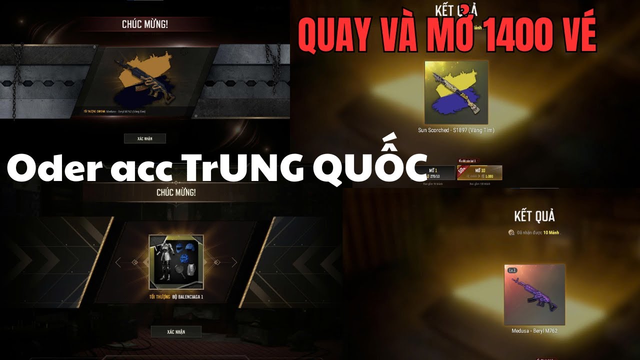 Oder ACC PUBG PC | BÁN ACC CLON TRUNG QUỐC TAOBAO | QUAY MỞ HÒM SÚNG MEDUSA BERY,AUG,M249