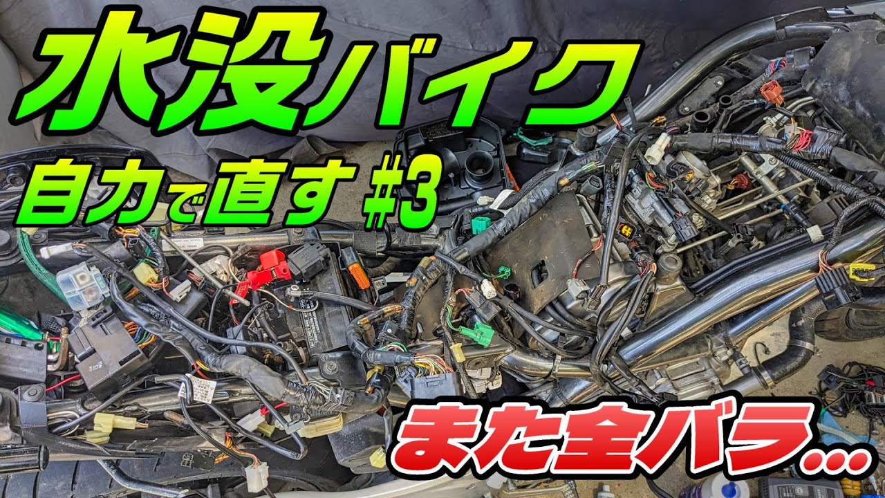 【水没バイクレストア#03】『あと一歩の所でまた全バラ』FIエラーが消えなくてエンジンがかからないので、電装系を全部バラする。心が折れる。最後にまた致命的な不具合。【グラディウス400 レストア】