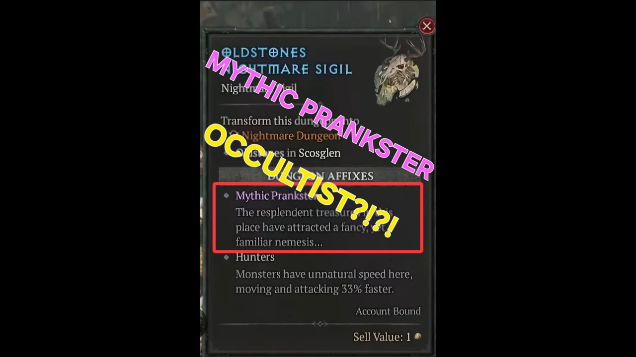 Diablo 4 MYTHIC PRANKSTER OCCULTIST