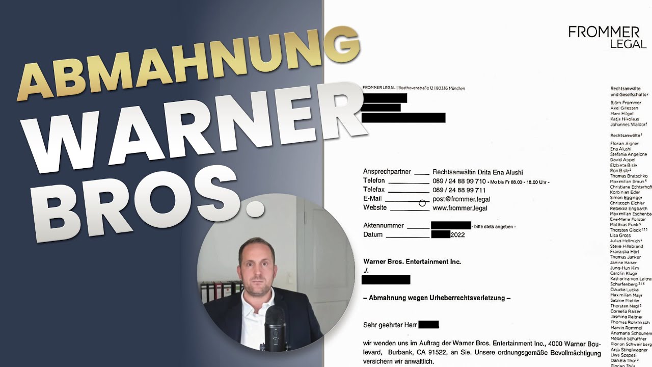 Analyse einer Abmahnung von Warner Bros. Entertainment durch Frommer Legal