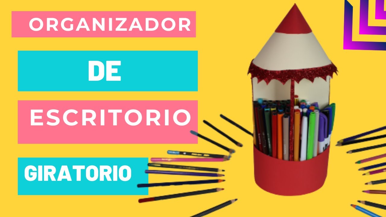 ✏️ ORGANIZADOR DE ESCRITORIO🔴 GIRATORIO 🔴  EN FORMA DE LÁPIZ GIGANTE hecho con Cartón