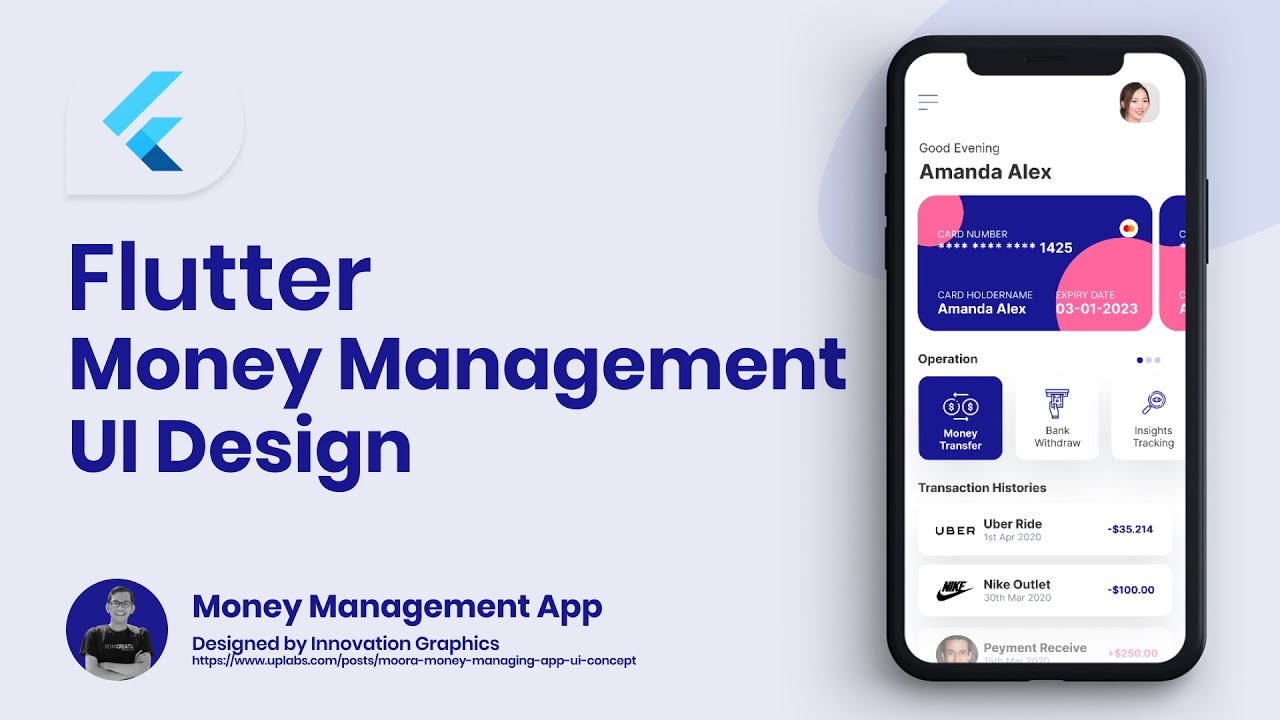 Учебное пособие по пользовательскому интерфейсу Flutter &mdash; проектирование пользовательского интерфейса приложения Moora Money Banking Design Uplabs