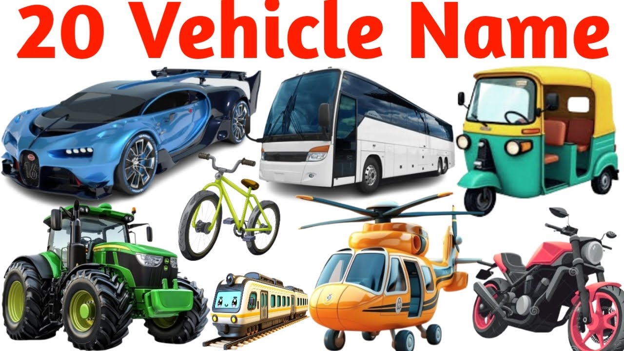 20 Vehicles Name in English with Pictures | Kids Vocabulary | Nursery Learning