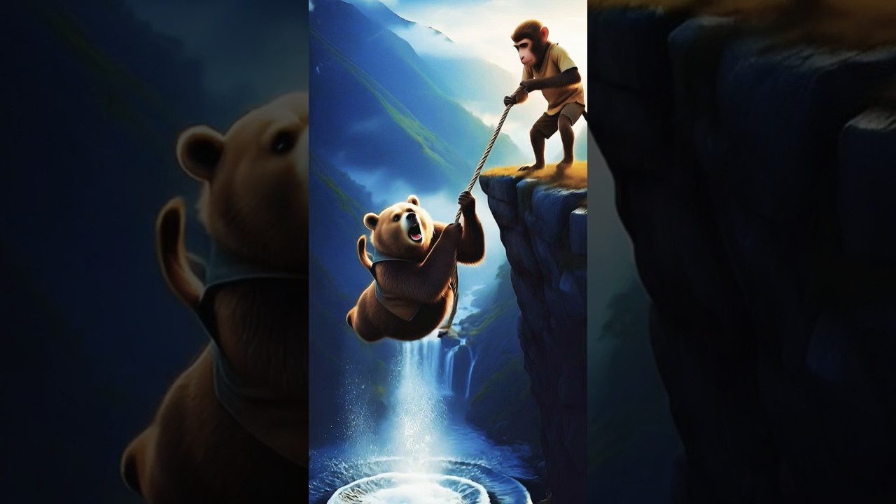 Epic  Monkey & Bear Rescue on Nepal Cliff | Emotional & Dramatic&rdquo; #ai #monkeystory
