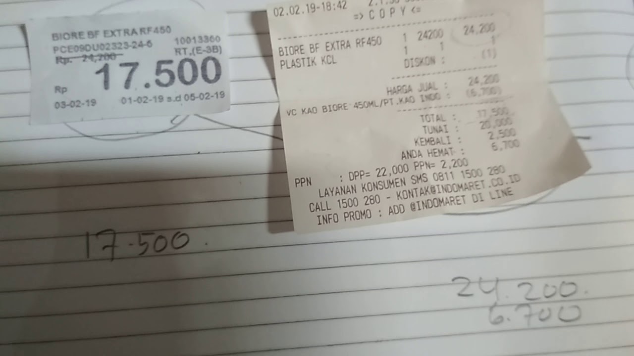 Struk belanja di indomaret