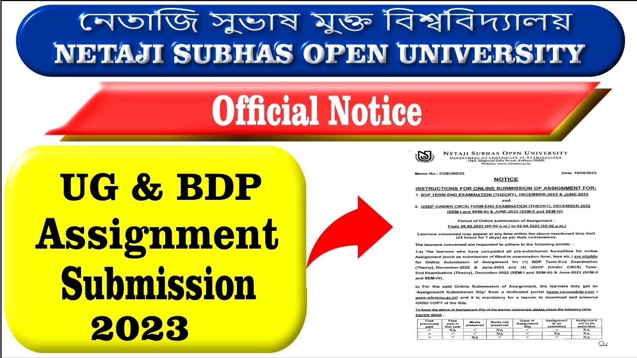 NSOU UG BDP&nbsp; Online Assignment Guideline BA BSc BCom Netaji Subhas Open University