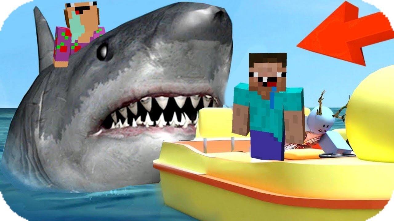 2 NOOB VS PRO VS HACKER VS DIOS: ATAQUE DE TIBURONES - MINECRAFT TROLL