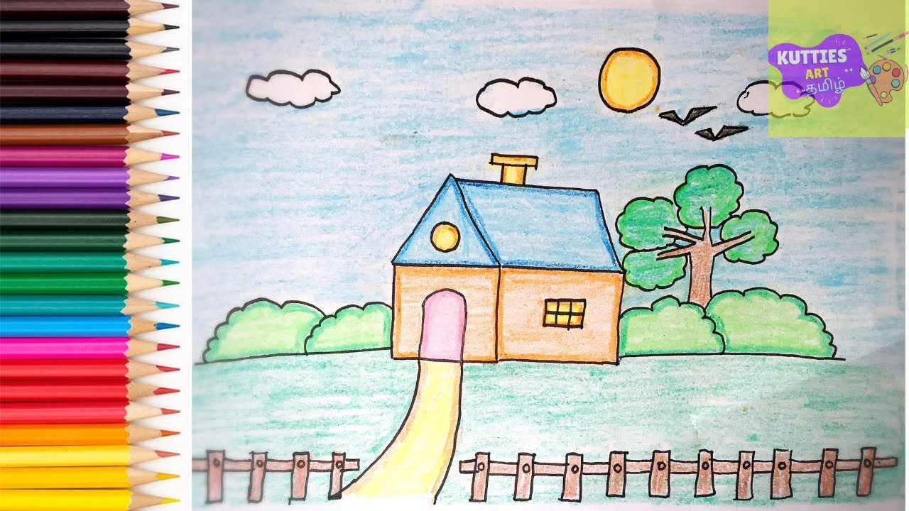 வீடு ஈஸியா வரையலாம்/ Easy House drawing in tamil/ how to draw a home easily for kids