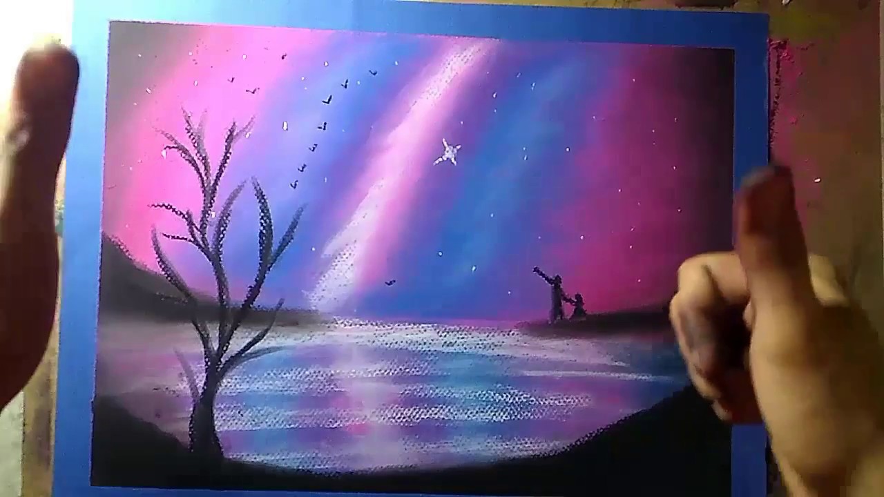 CÓMO PINTAR UN PAISAJE De Noche😍 muy fácil y rapido || Pasteles secos♥️