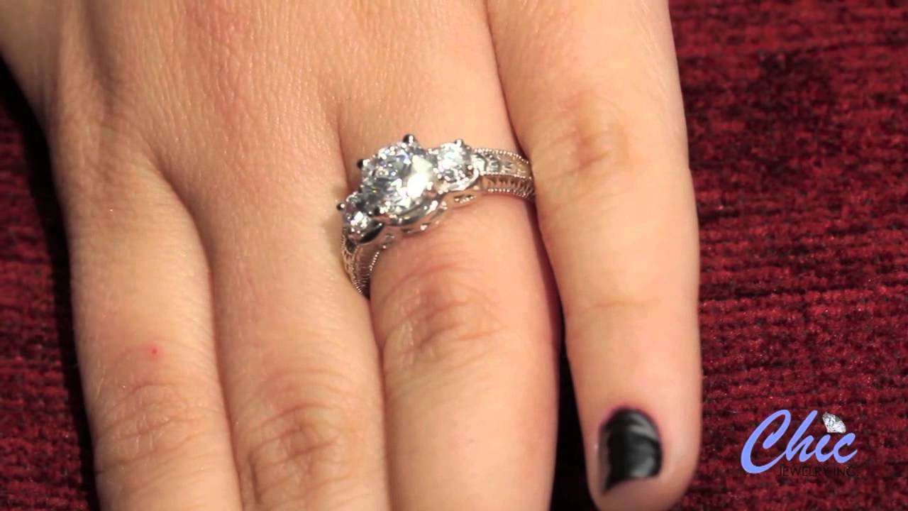Engraved 3 stone round  cz ring- item # 5699