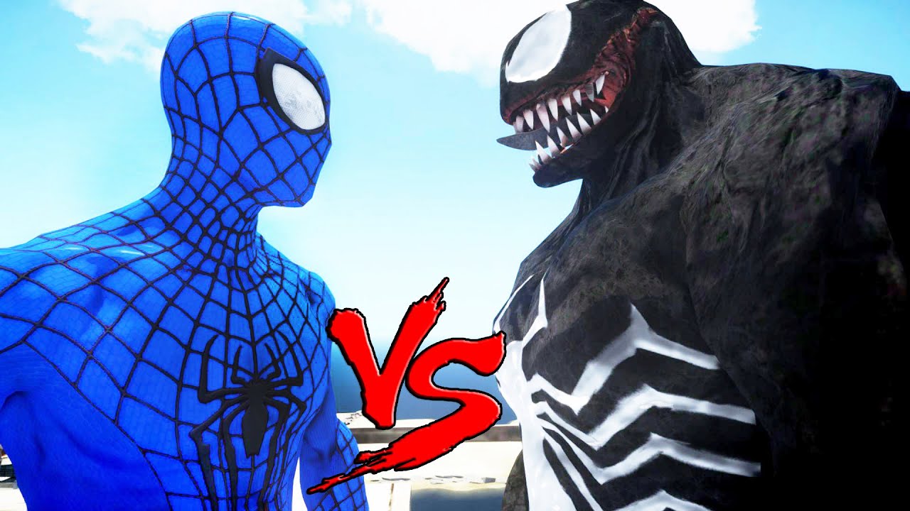 The Amazing Blue Spiderman vs Venom - Superheroes Battle