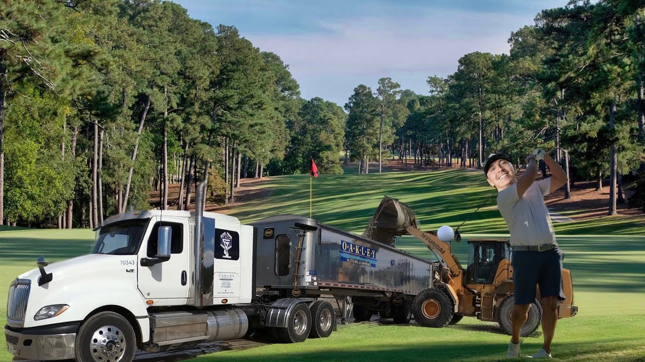Dump trucking golf course sand