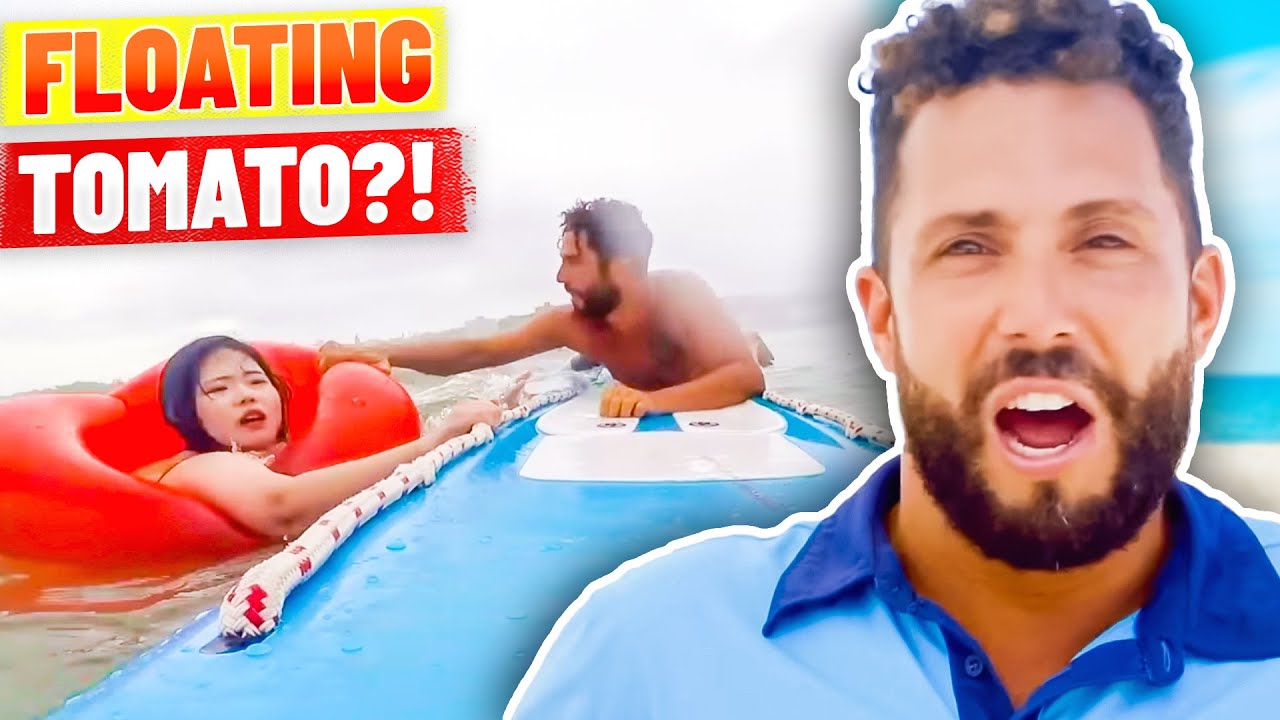 Lifeguard Rescues Girl on Inflatable Tomato?! (FUNNY Rescue)