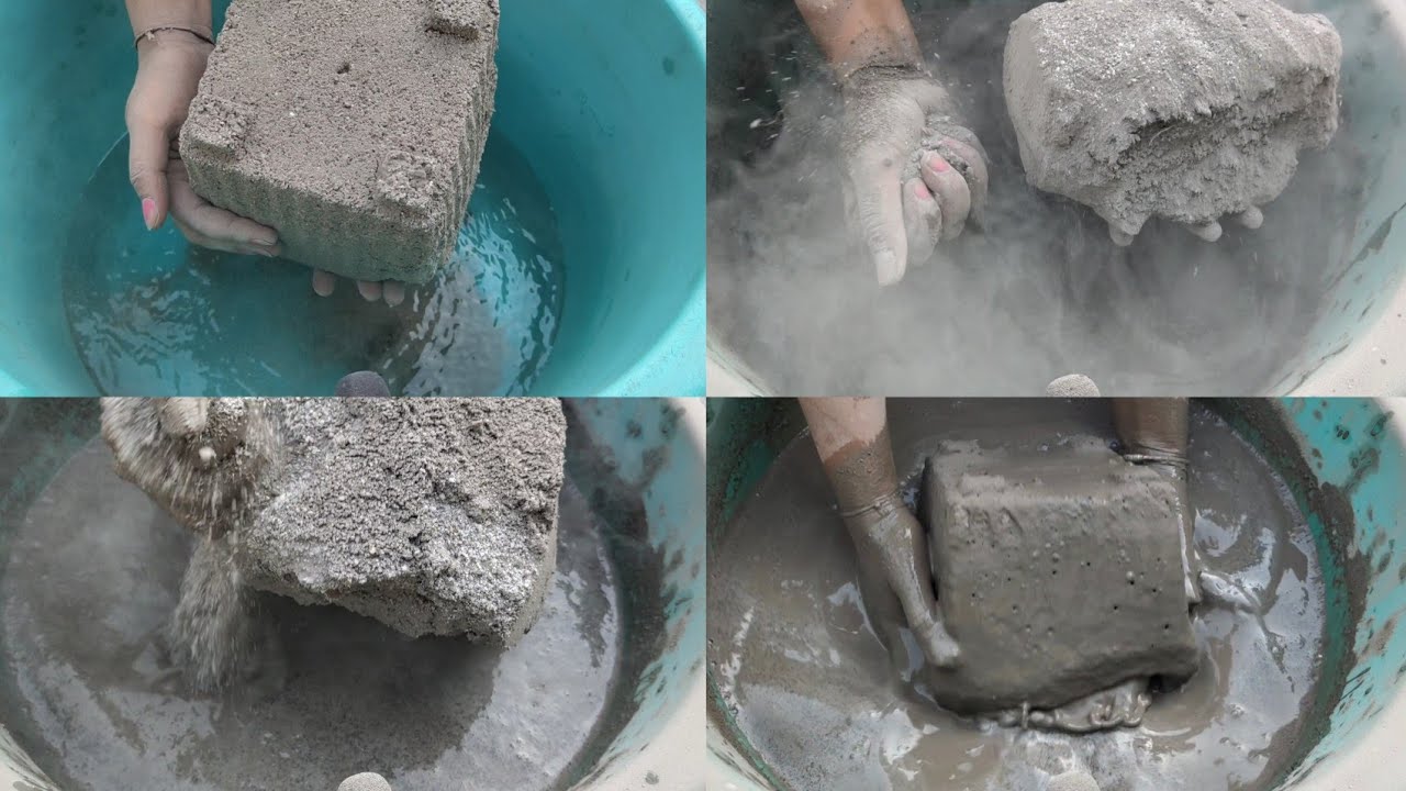 Asmr -  dusty 🌪️ cement with concrete lots of water 💦💦 crumbling+ dipping+ mixing