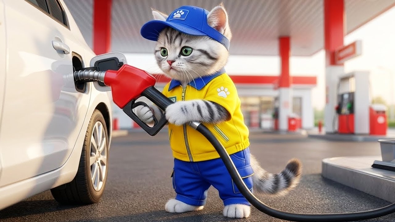 オーライオーライ!!新人スタンド店員になりました!!ねこの一日に密着🐱⛽