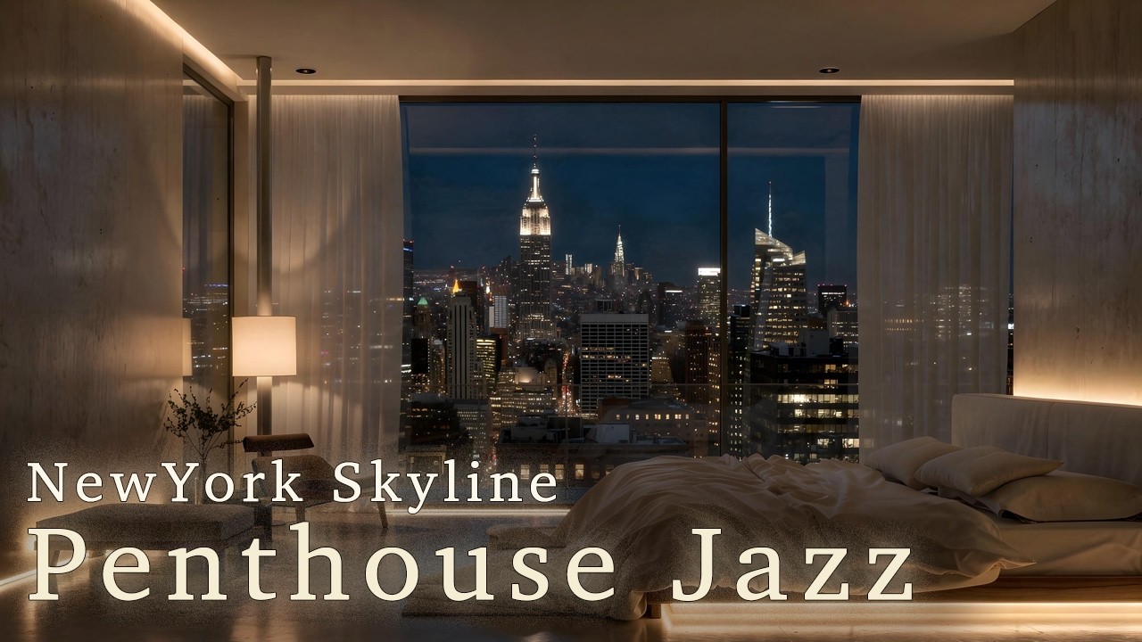 [4K] Midnight Jazz — New York Skyline Penthouse Jazz | Above The City Jazz