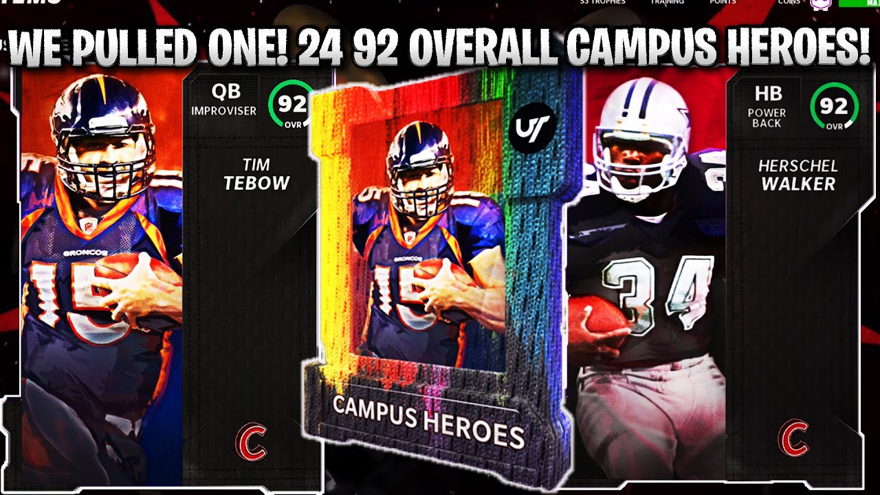 WE PULLED ONE! 24 92 OVERALL CAMPUS HEROES! TIM TEBOW, HERSCHEL, MJD, AND MORE! | MADDEN 21