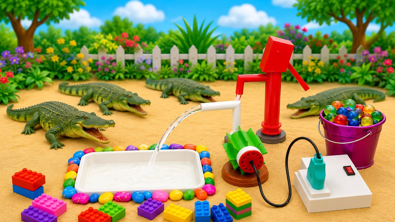 Mini Crocodile Village Water Pump Setup 🐊💦 | Satisfying DIY Toy Scene