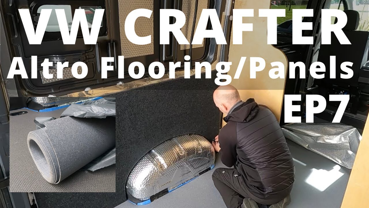 VW Crafter Camper van Conversion  EP7  ALTRO Flooring, Dometic 80L fridge freezer & Wall panels.