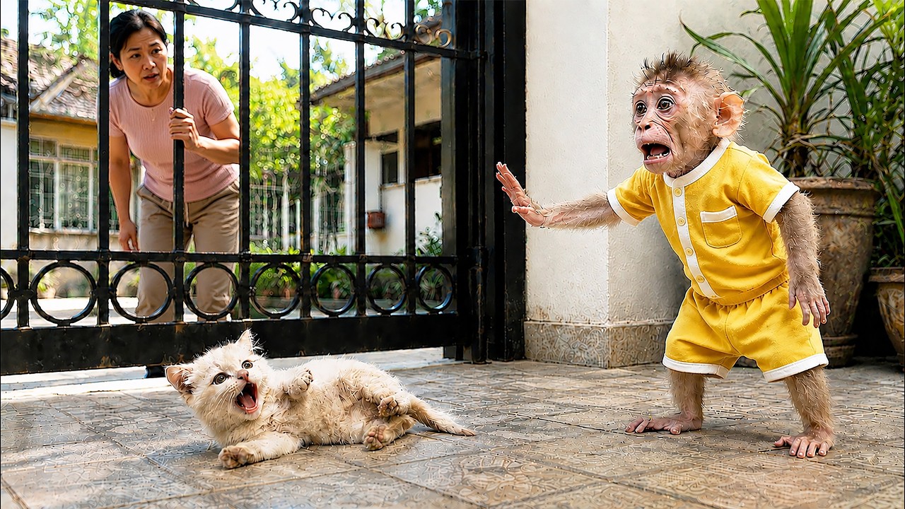 Baby Monkey Tries to Be Brave&mdash;But the Kitten Needs Him 😰❤️