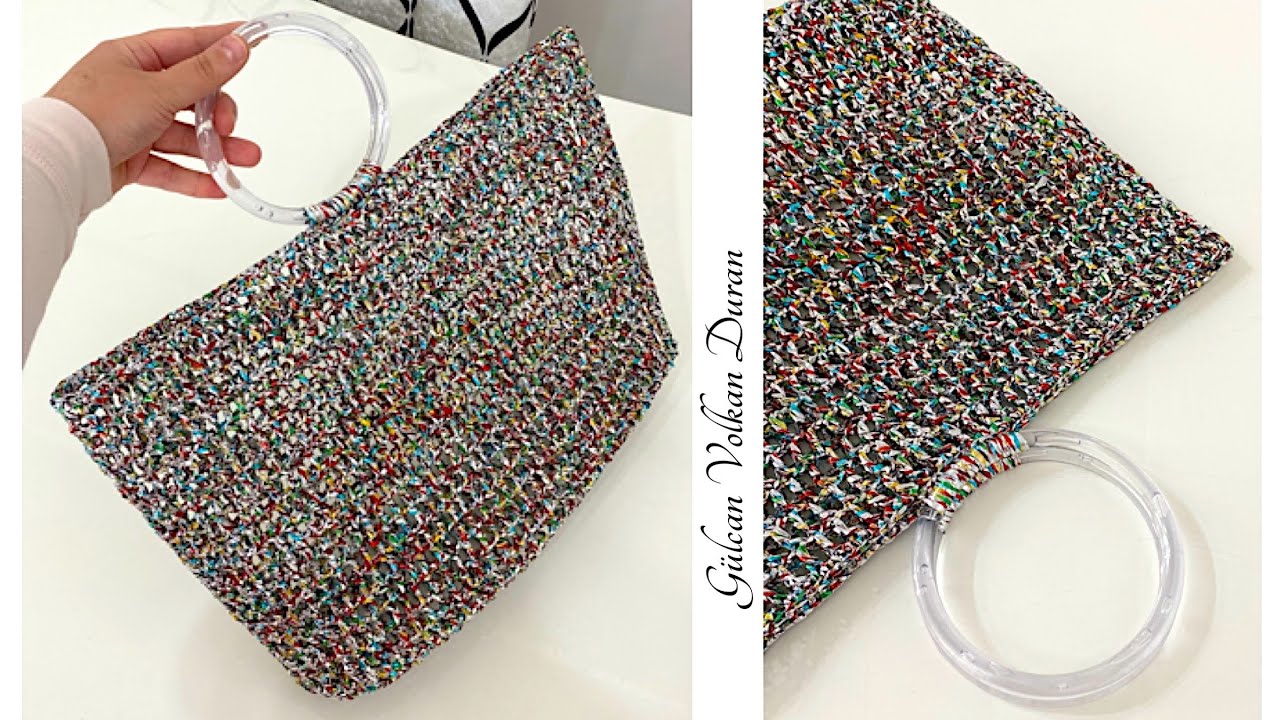 METALİK RENKLİ KAĞIT İPLE ÖRGÜ FİLE ÇANTA YAPIMI💯