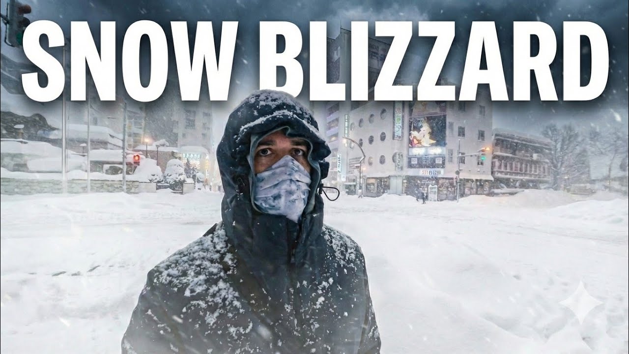 Walking on the streets of Sapporo Japan during a snow blizzard