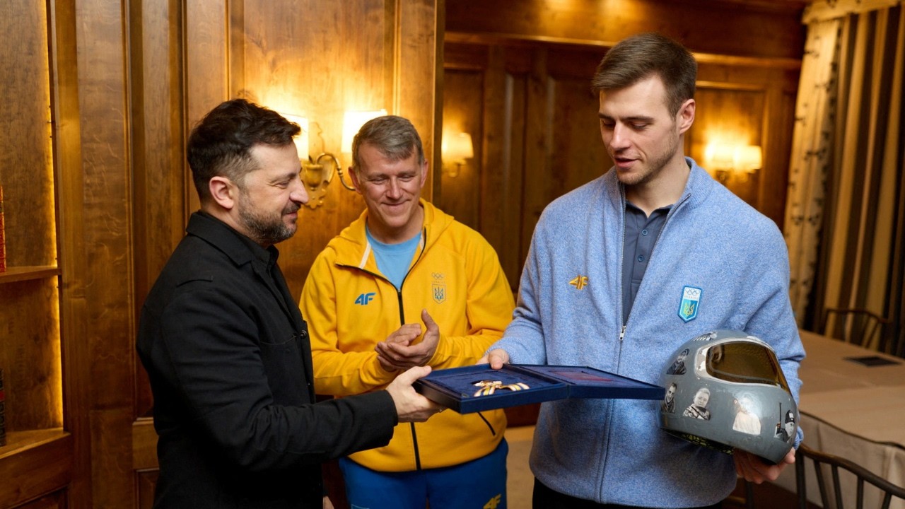 Zelenskiy meets disqualified skeleton racer, awards him medal of freedom