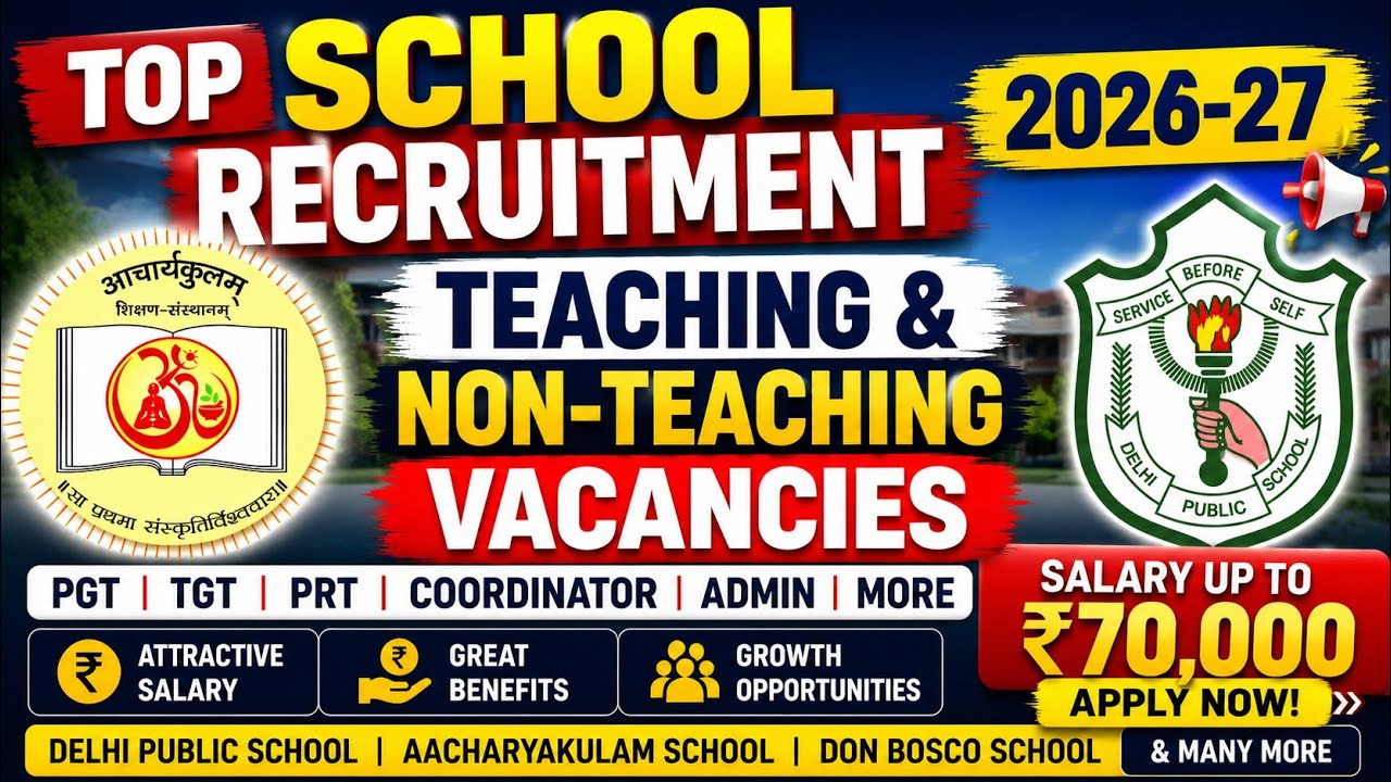 🔥 Top School Recruitment 2026-27 | Teaching & Non-Teaching Jobs | Salary upto ₹70,000 | PGT TGT PRT