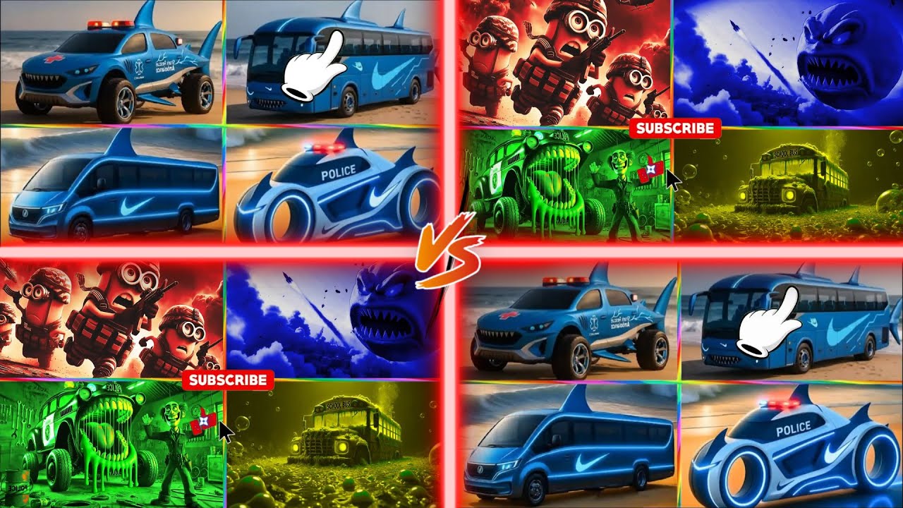 SHARK BUS 🆚 POLICE CAR 🆚 AMBULANCE 🆚 BRAINROT 🆚 MINIONS - TILES HOP – EDM Rhythm Challenge