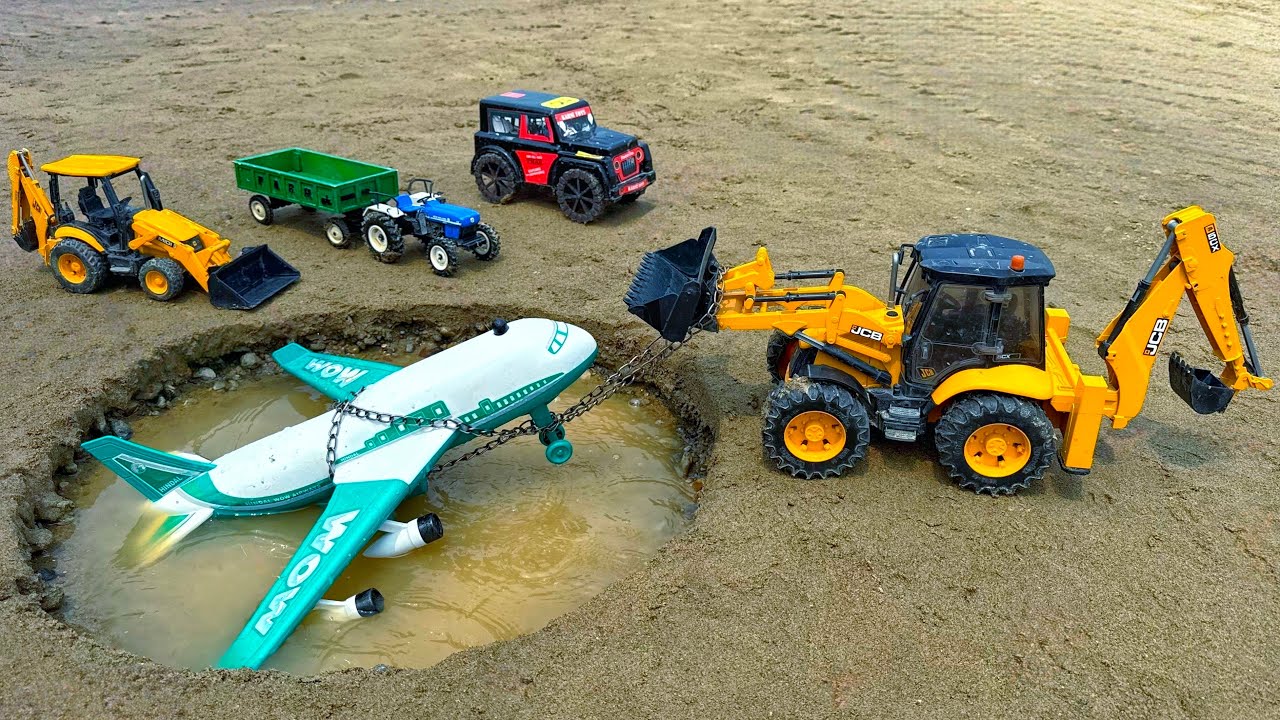 New Aeroplane Muddy Accident Pulling Out JCB 3DX? Tractor Cartoon | Jcb Cartoon Video | AJ TOYS