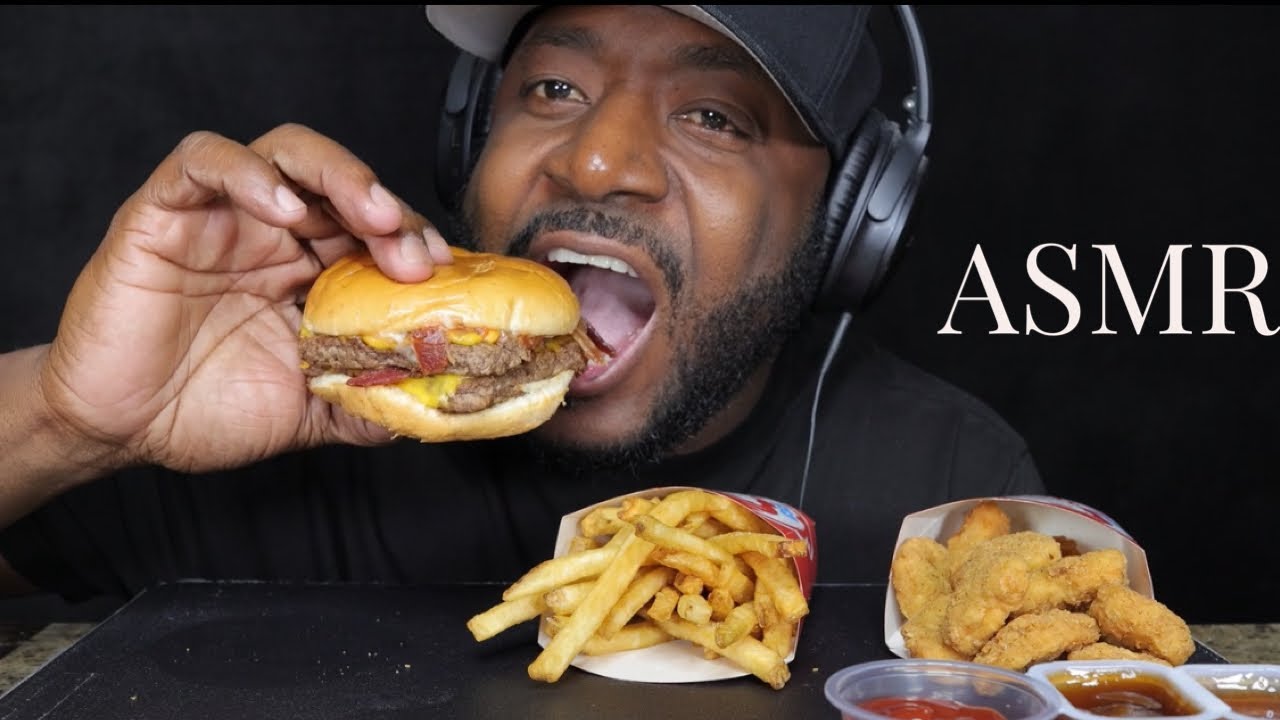 ASMR EATING WENDYS BACONATOR, CHICKEN NUGGETS & FRENCH FRIES  MUKBANG. (NO TALKING) TCASMR
