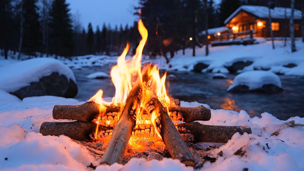 Snowy River & Soft Campfire 🔥 Winter ASMR for Deep Sleep & Stress Relief | 4K