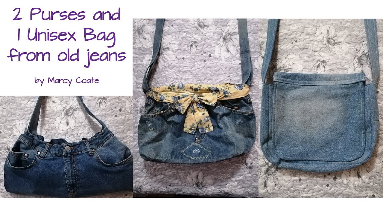2 Purses and 1 Unisex Bag from Old Jeans #denimrecycling #upcyclejeans #jeansupcycling