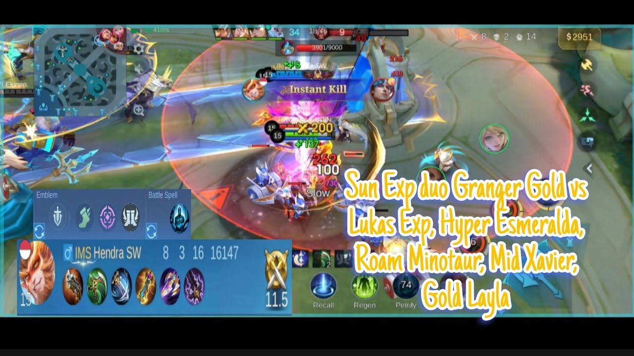 Sun Exp duo Granger vs Lukas Exp, Hyper Esmeralda, Mid Xavier, Gold Layla & Roam Minotaur