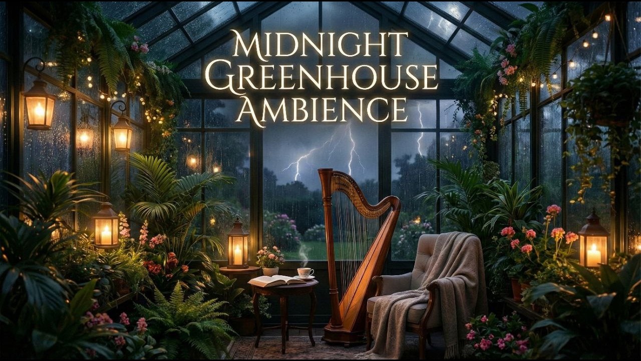 Deep Night Greenhouse Ambience 🌿 | Gentle Rain & Distant Thunder for Deep Sleep