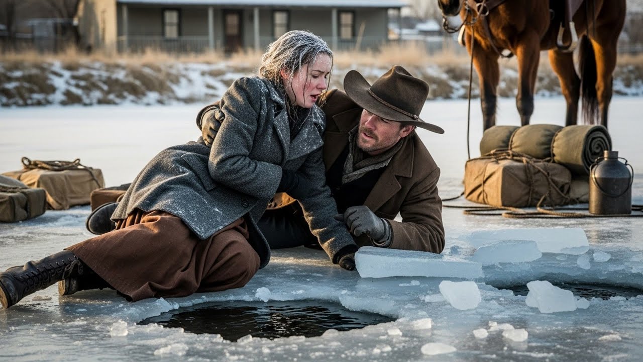 She Was Drowning Under The Ice In The Creek, A Cowboy Broke Through And Pulled Her Up To Air Fast
