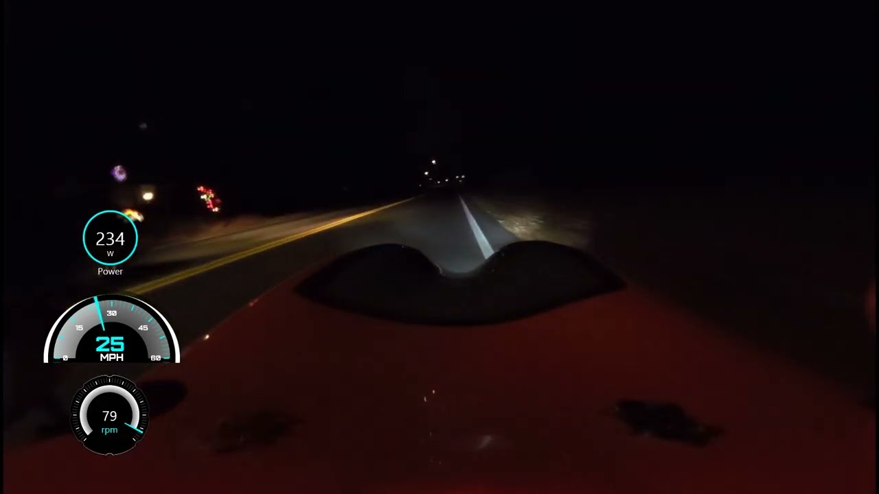 Alpha 7 Velomobile Commute Home with Christmas lights
