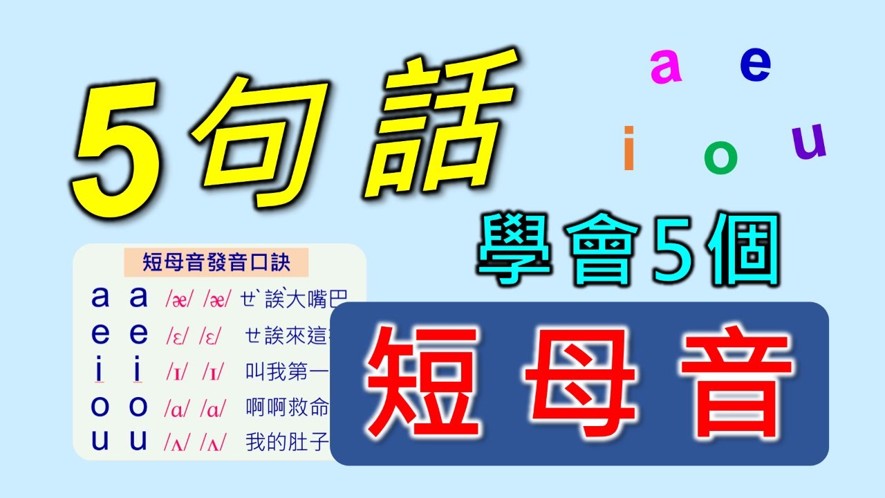 自然發音-4-短母音-上，零基礎，無痛學習法。用最自然的方法，只要5句話，5個口訣，快速學會英文5個短母音的自然發音。