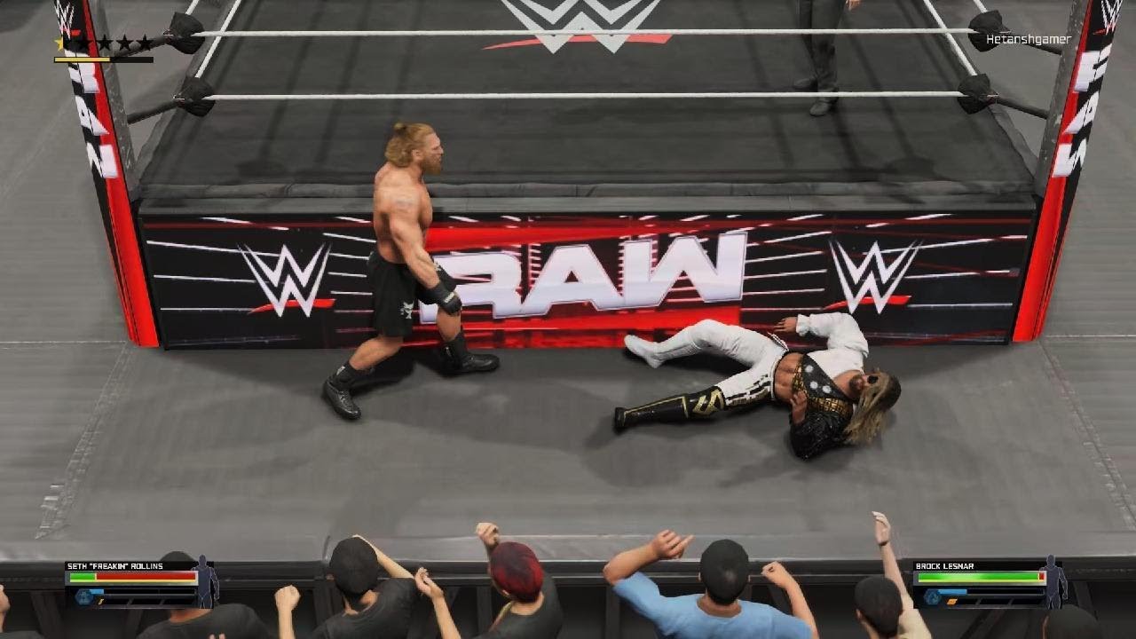 WWE Brock attacks Seth Rollins Before match