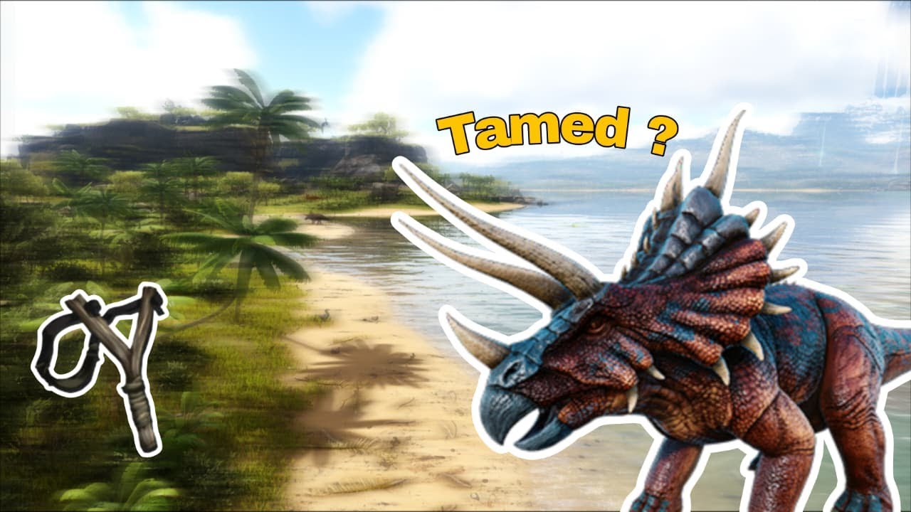 ARK Survival Evolved: Can i tame a TRICERATOPS with a SLINGSHOT???