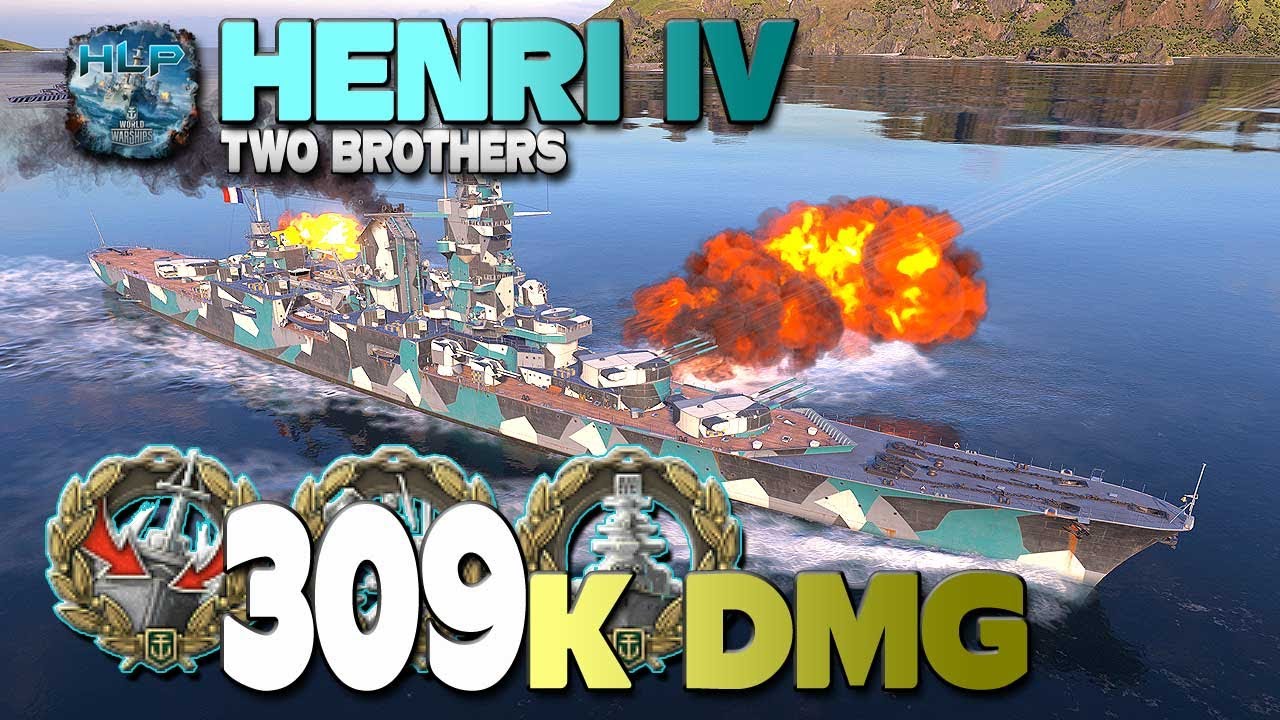 Крейсер Генри IV на карте Two Brothers, урон 309к - World of Warships